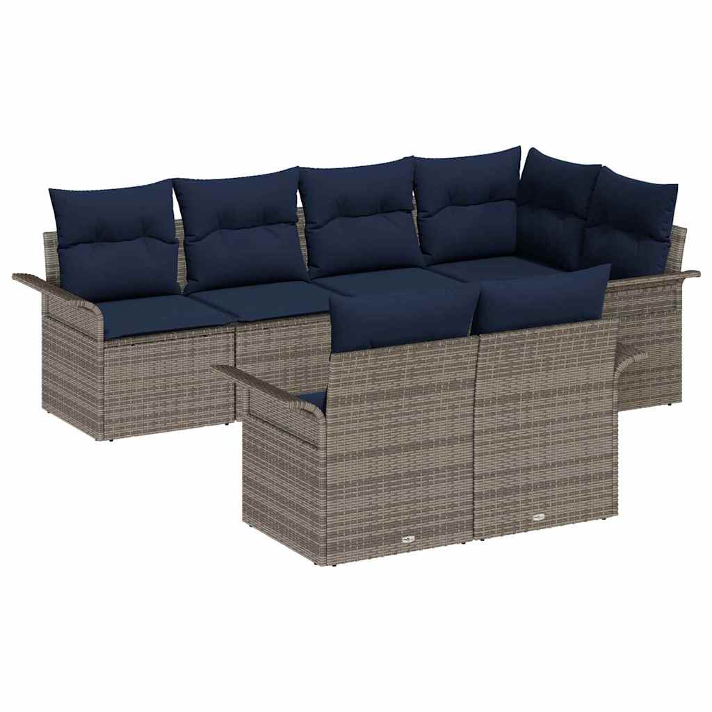 vidaXL Σετ Καναπέ Κήπου με μαξιλάρι 7 pcs Γκρι συνθετικό ρατάν