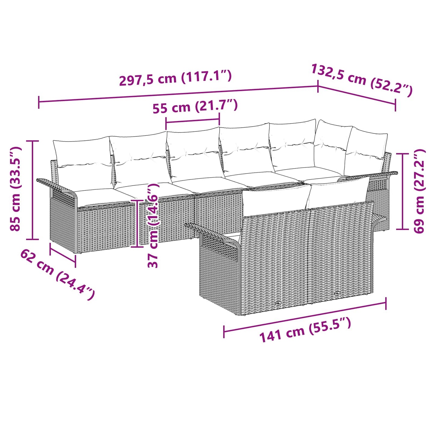 vidaXL Σετ Καναπέ Κήπου με μαξιλάρι 8 pcs Γκρι συνθετικό ρατάν
