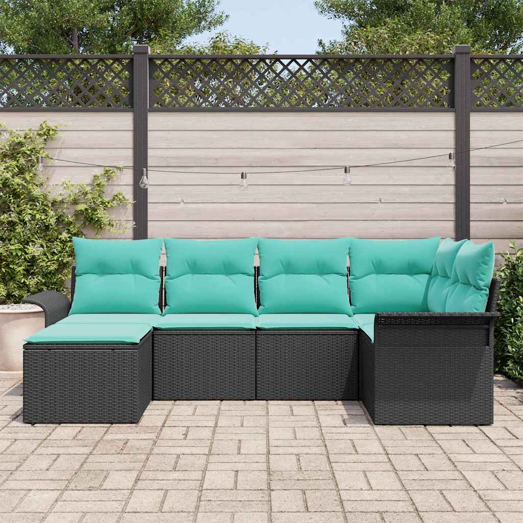 vidaXL Σετ Καναπέ Κήπου με μαξιλάρι 6 pcs Μαύρο συνθετικό ρατάν