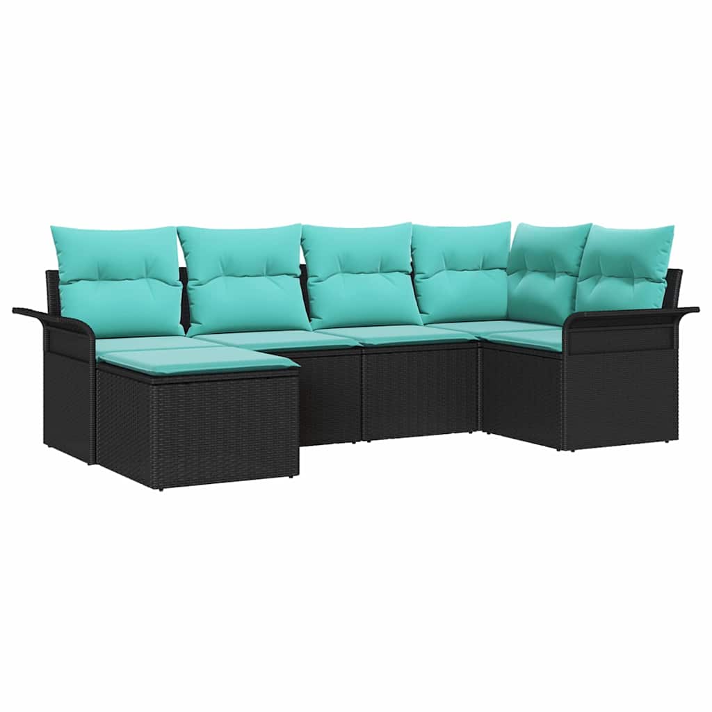 vidaXL Σετ Καναπέ Κήπου με μαξιλάρι 6 pcs Μαύρο συνθετικό ρατάν