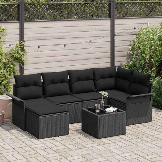 vidaXL Σετ Καναπέ Κήπου με μαξιλάρι 7 pcs Μαύρο συνθετικό ρατάν