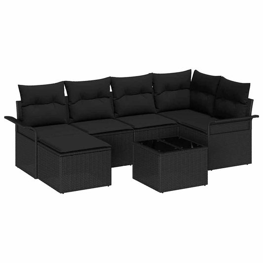 vidaXL Σετ Καναπέ Κήπου με μαξιλάρι 7 pcs Μαύρο συνθετικό ρατάν