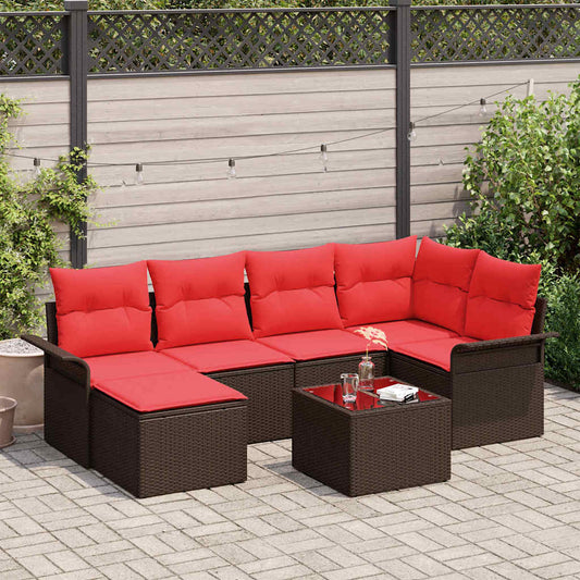 vidaXL Σετ Καναπέ Κήπου με μαξιλάρι 7 pcs Καφέ συνθετικό ρατάν