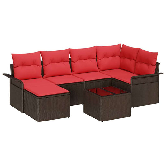 vidaXL Σετ Καναπέ Κήπου με μαξιλάρι 7 pcs Καφέ συνθετικό ρατάν