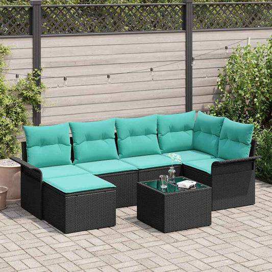 vidaXL Σετ Καναπέ Κήπου με μαξιλάρι 7 pcs Μαύρο Πολυ ράταν