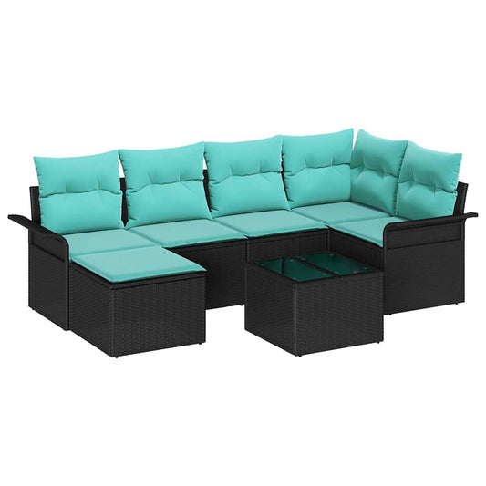 vidaXL Σετ Καναπέ Κήπου με μαξιλάρι 7 pcs Μαύρο Πολυ ράταν