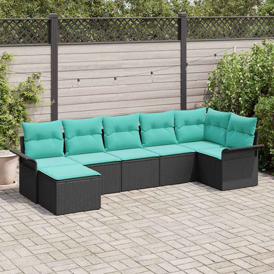 vidaXL Σετ Καναπέ Κήπου με μαξιλάρι 7 pcs Μαύρο συνθετικό ρατάν