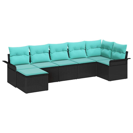 vidaXL Σετ Καναπέ Κήπου με μαξιλάρι 7 pcs Μαύρο συνθετικό ρατάν
