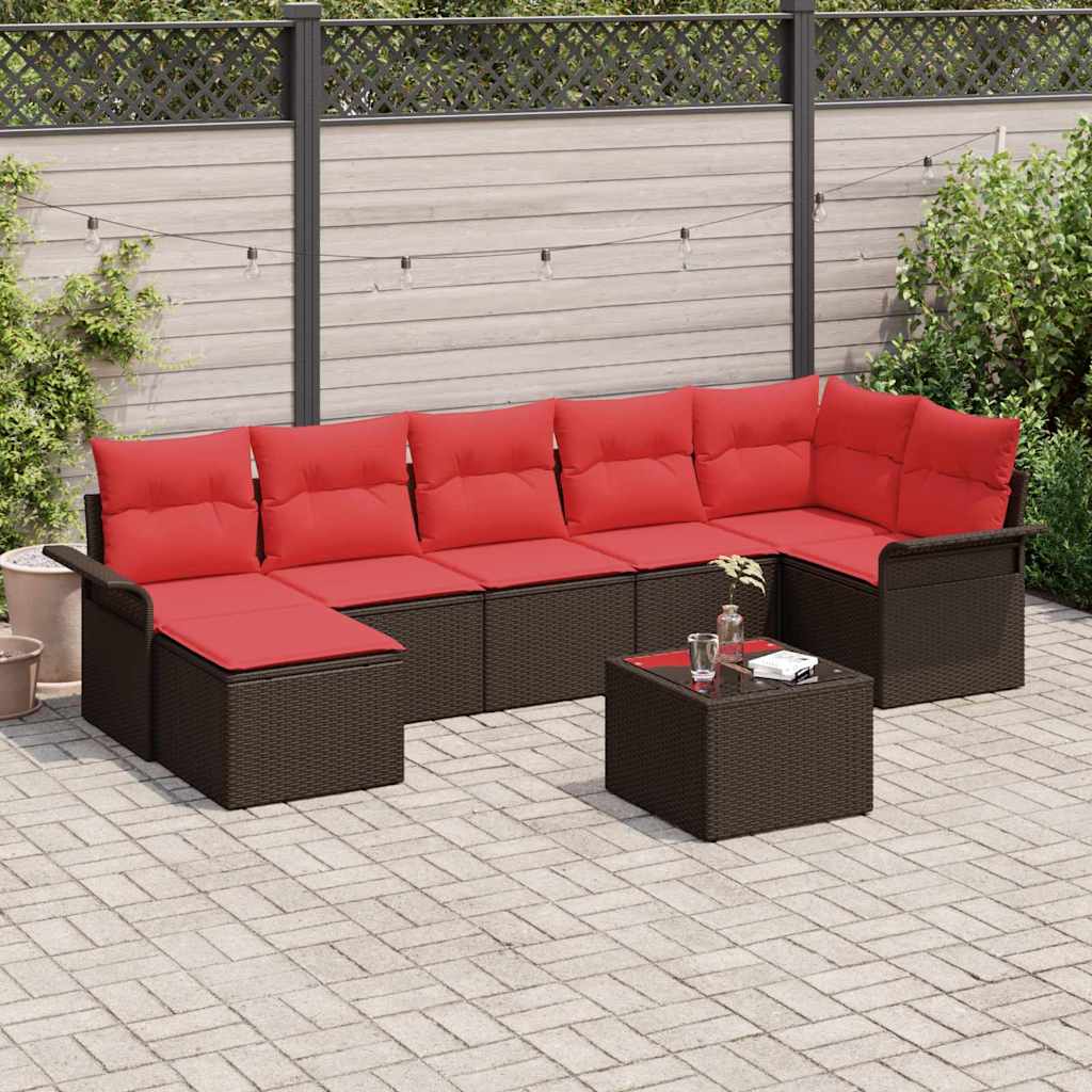 vidaXL Σετ Καναπέ Κήπου με μαξιλάρι 8 pcs Καφέ Πολυ ράταν