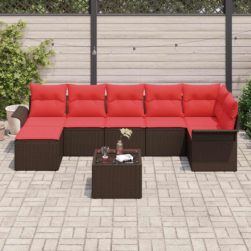 vidaXL Σετ Καναπέ Κήπου με μαξιλάρι 8 pcs Καφέ Πολυ ράταν