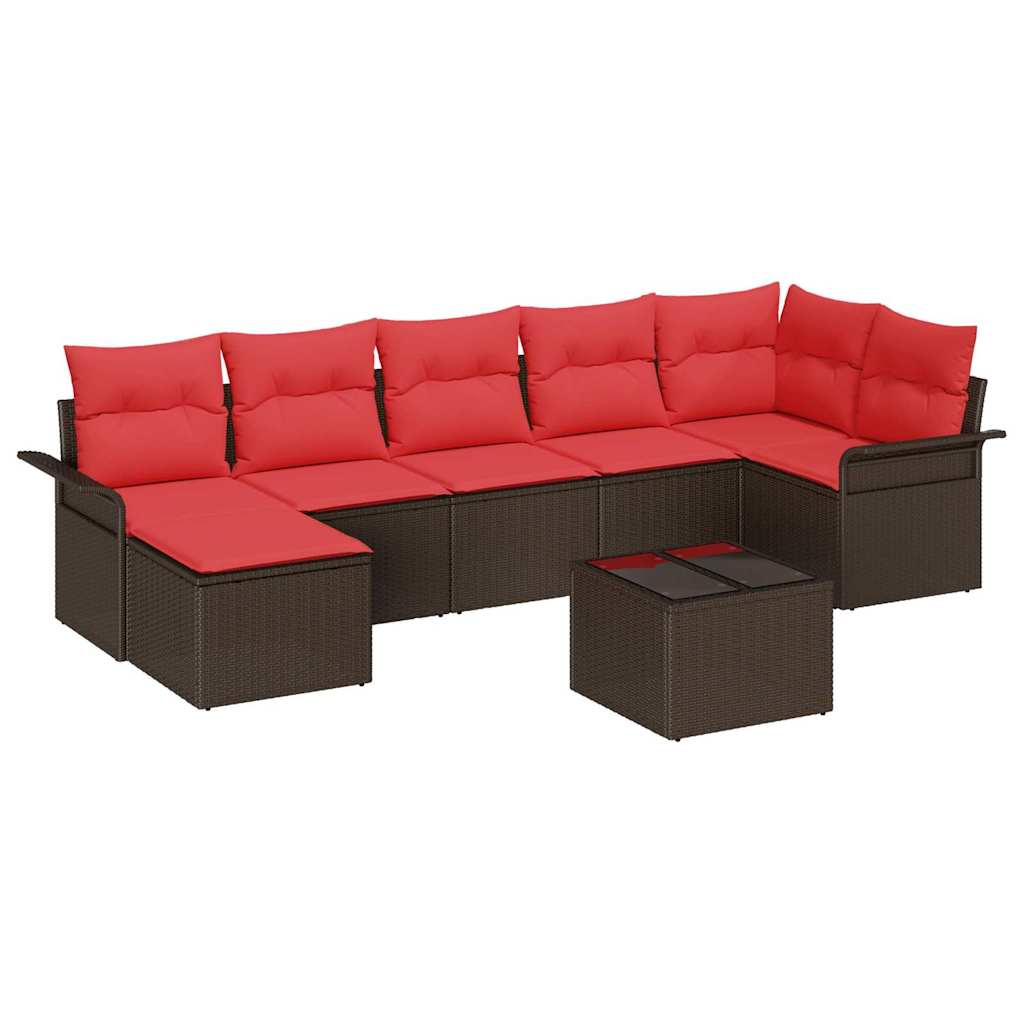 vidaXL Σετ Καναπέ Κήπου με μαξιλάρι 8 pcs Καφέ Πολυ ράταν