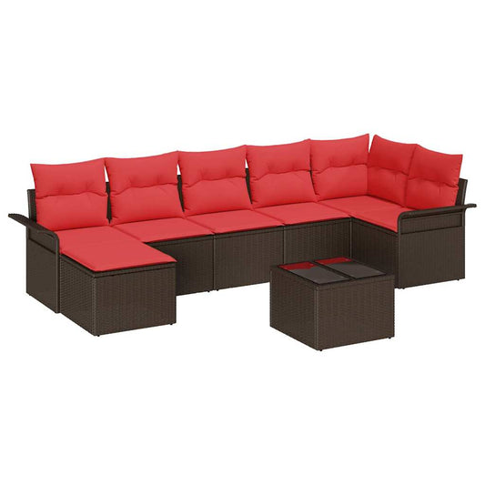 vidaXL Σετ Καναπέ Κήπου με μαξιλάρι 8 pcs Καφέ Πολυ ράταν