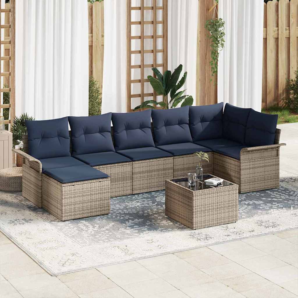 vidaXL Σετ Καναπέ Κήπου με μαξιλάρι 8 pcs Γκρι Πολυ ράταν