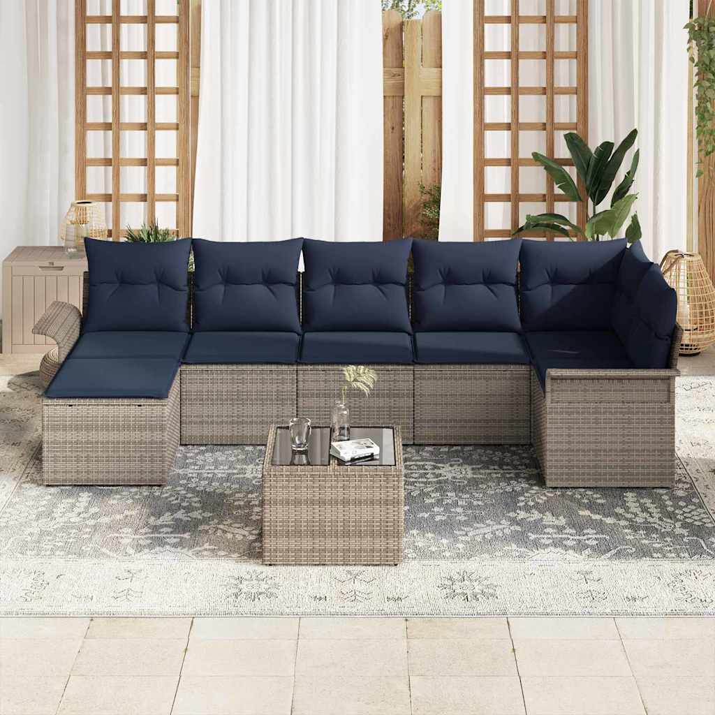 vidaXL Σετ Καναπέ Κήπου με μαξιλάρι 8 pcs Γκρι Πολυ ράταν
