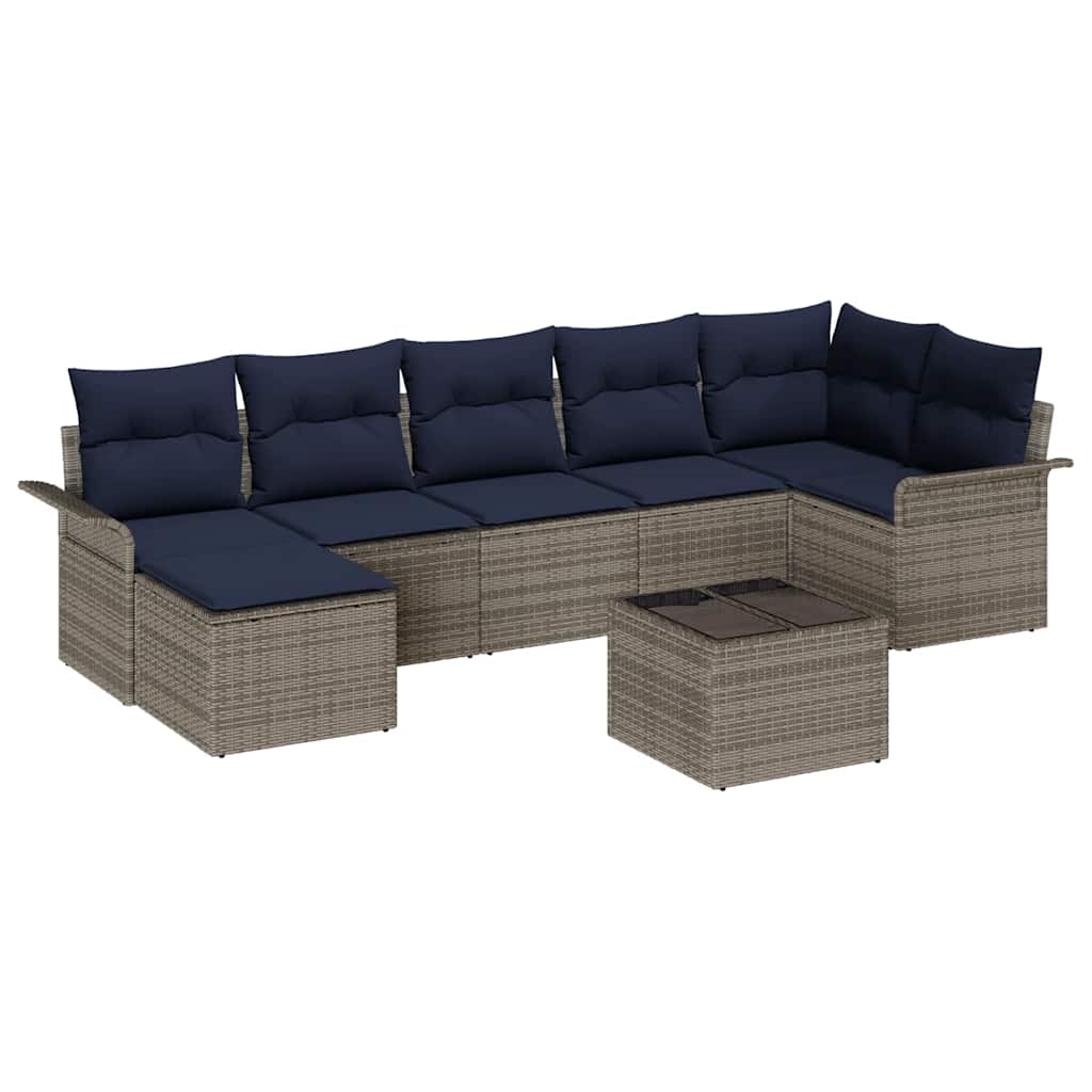 vidaXL Σετ Καναπέ Κήπου με μαξιλάρι 8 pcs Γκρι Πολυ ράταν