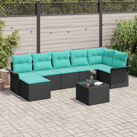 vidaXL Σετ Καναπέ Κήπου με μαξιλάρι 8 pcs Μαύρο Πολυ ράταν