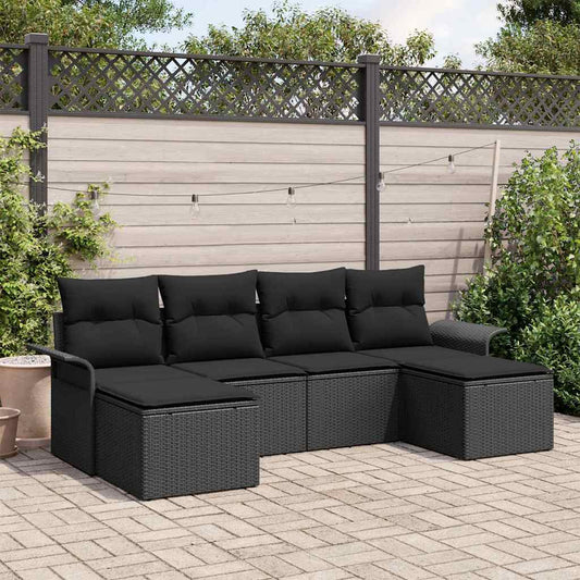 vidaXL Σετ Καναπέ Κήπου με μαξιλάρι 6 pcs Μαύρο συνθετικό ρατάν