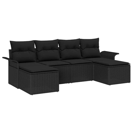 vidaXL Σετ Καναπέ Κήπου με μαξιλάρι 6 pcs Μαύρο συνθετικό ρατάν