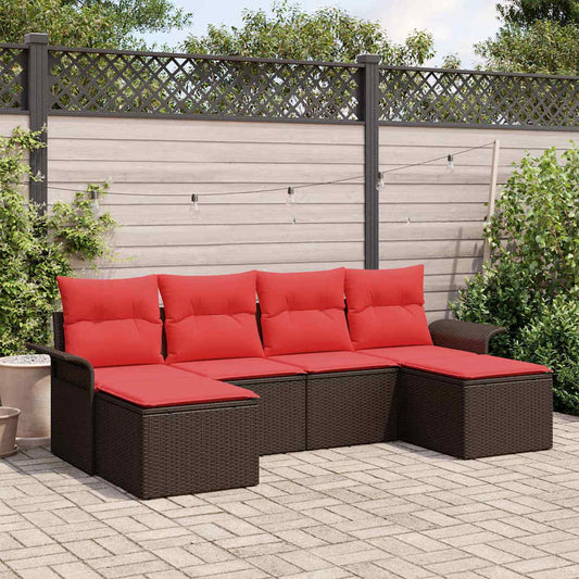vidaXL Σετ Καναπέ Κήπου με μαξιλάρι 6 pcs Καφέ συνθετικό ρατάν