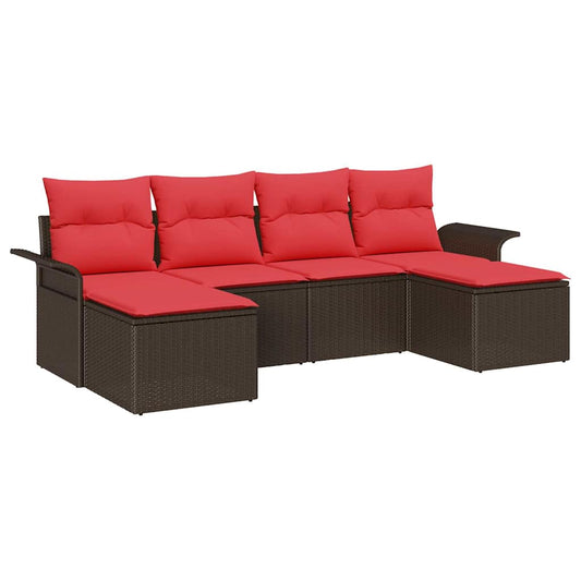 vidaXL Σετ Καναπέ Κήπου με μαξιλάρι 6 pcs Καφέ συνθετικό ρατάν