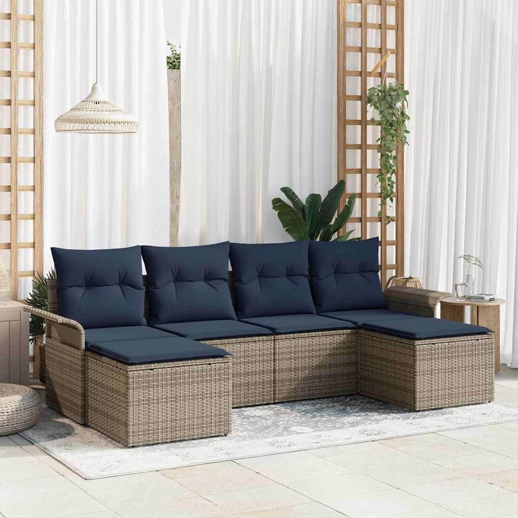 vidaXL Σετ Καναπέ Κήπου με μαξιλάρι 6 pcs Γκρι συνθετικό ρατάν
