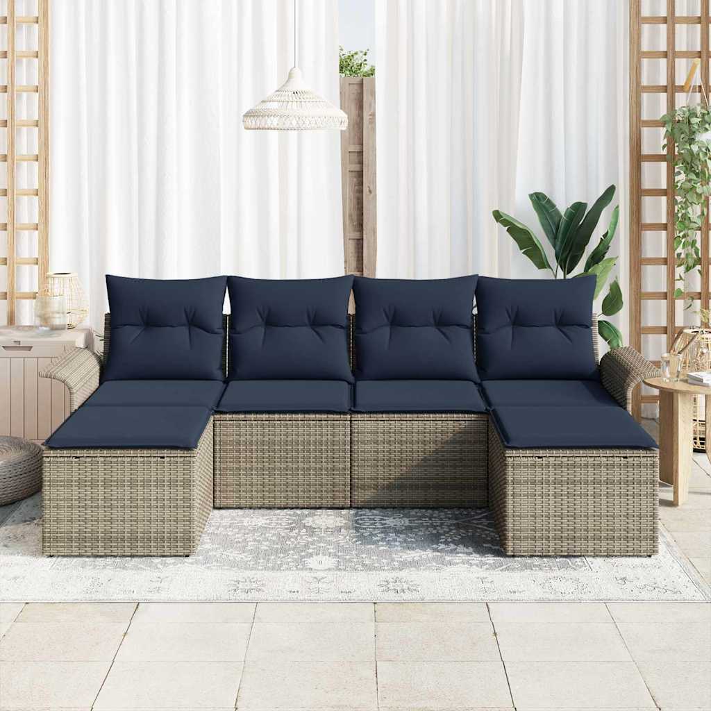 vidaXL Σετ Καναπέ Κήπου με μαξιλάρι 6 pcs Γκρι συνθετικό ρατάν