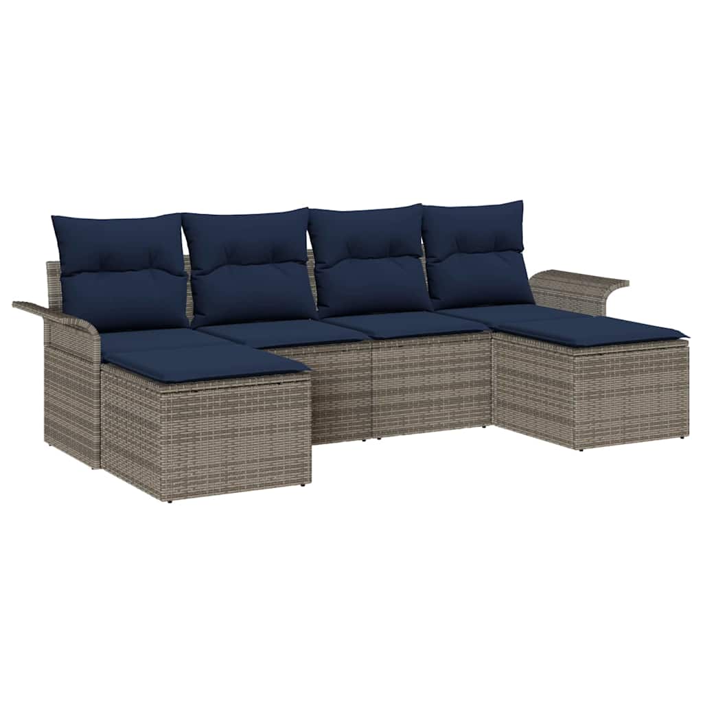 vidaXL Σετ Καναπέ Κήπου με μαξιλάρι 6 pcs Γκρι συνθετικό ρατάν