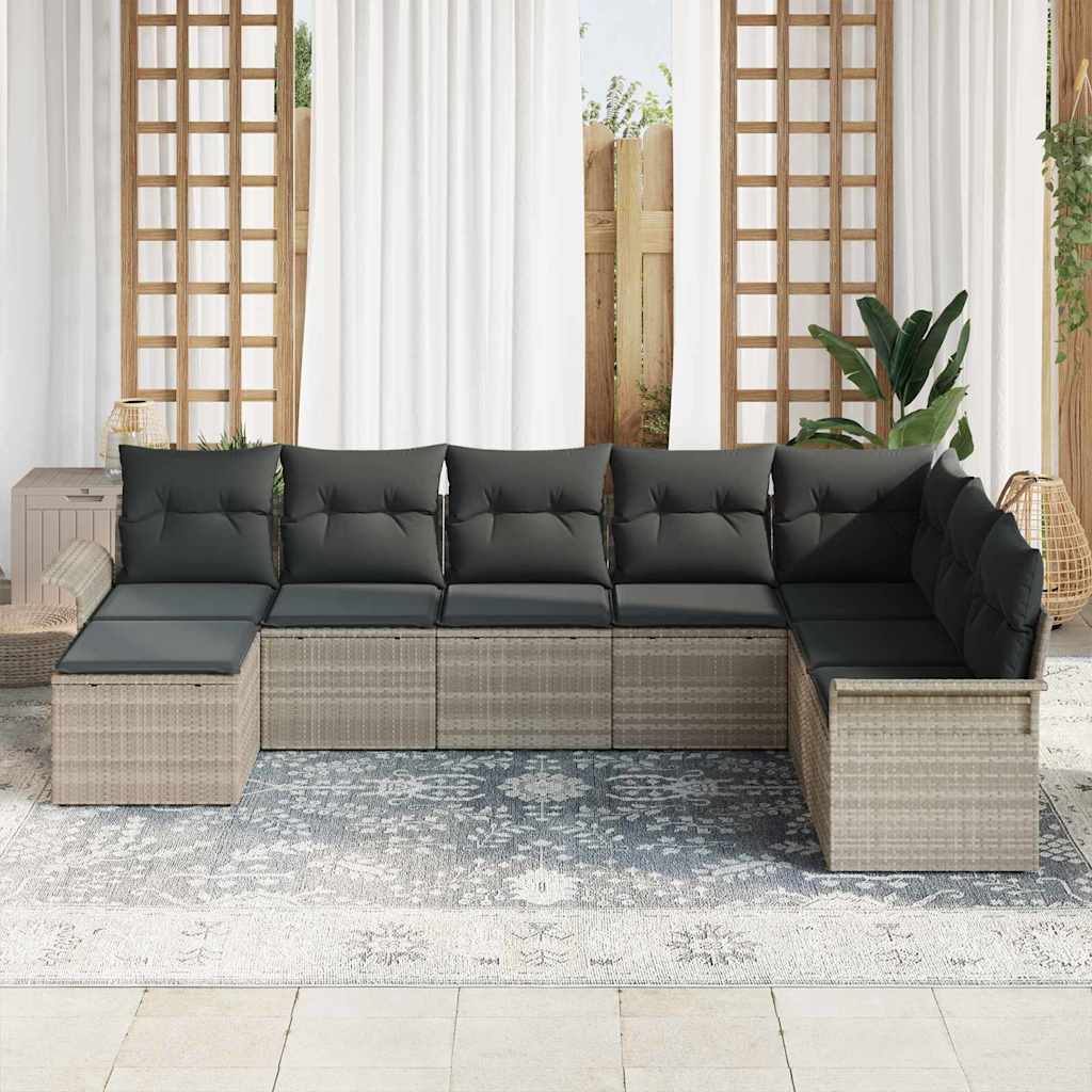 vidaXL Σετ Καθιστικού 8 Τεμαχίων με Μαξιλάρια Ανοιχτό Γκρι Πολυεστερικό Ρατάν