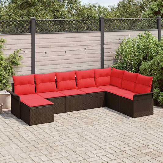 vidaXL Σετ Καναπέ Κήπου με μαξιλάρι 8 pcs Καφέ συνθετικό ρατάν