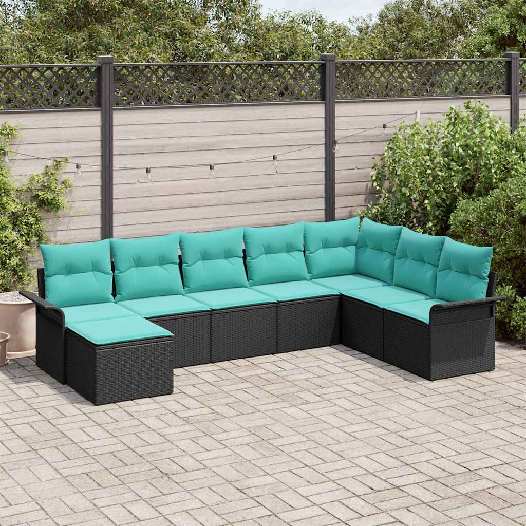 vidaXL Σετ Καναπέ Κήπου με μαξιλάρι 8 pcs Μαύρο συνθετικό ρατάν