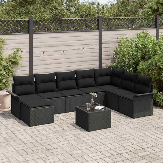 vidaXL Σετ Καναπέ Κήπου με μαξιλάρι 9 pcs Μαύρο συνθετικό ρατάν