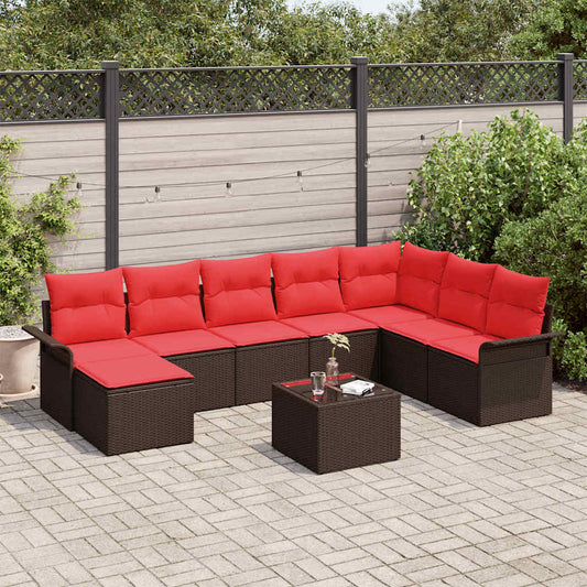 vidaXL Σετ Καναπέ Κήπου με μαξιλάρι 9 pcs Καφέ συνθετικό ρατάν