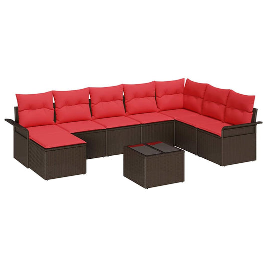 vidaXL Σετ Καναπέ Κήπου με μαξιλάρι 9 pcs Καφέ συνθετικό ρατάν