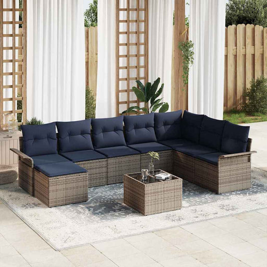 vidaXL Σετ Καναπέ Κήπου με μαξιλάρι 9 pcs Γκρι συνθετικό ρατάν