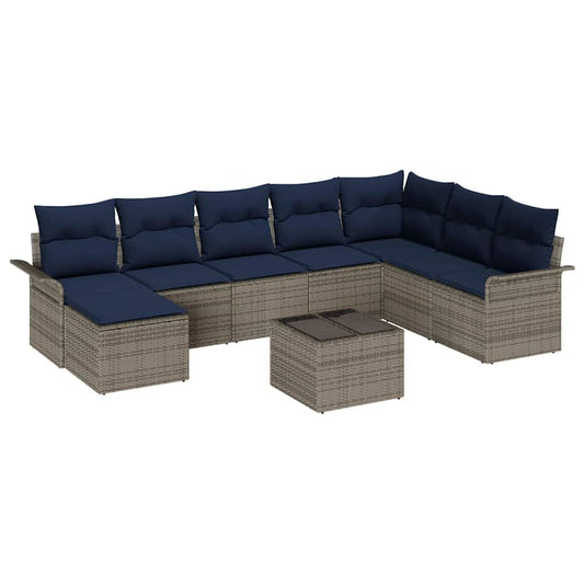vidaXL Σετ Καναπέ Κήπου με μαξιλάρι 9 pcs Γκρι συνθετικό ρατάν