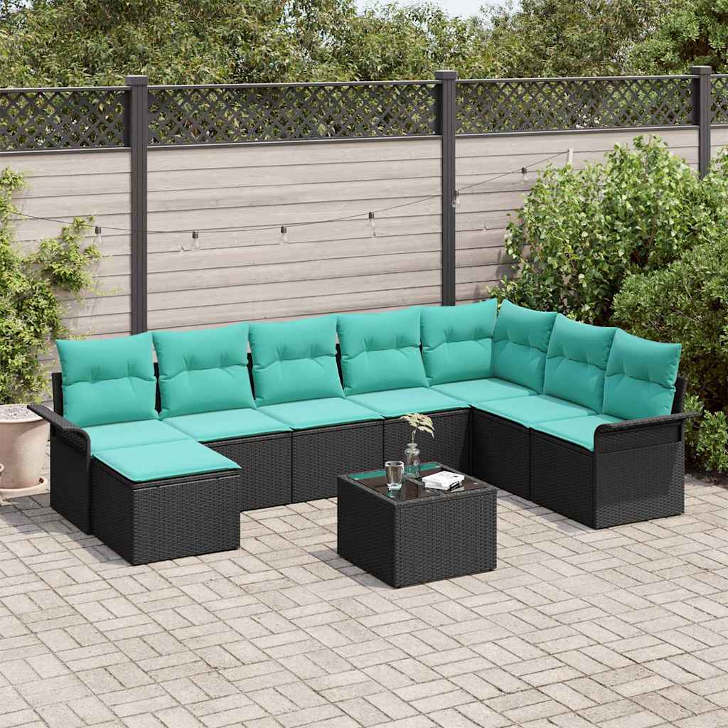 vidaXL Σετ Καναπέ Κήπου με μαξιλάρι 9 pcs Μαύρο συνθετικό ρατάν