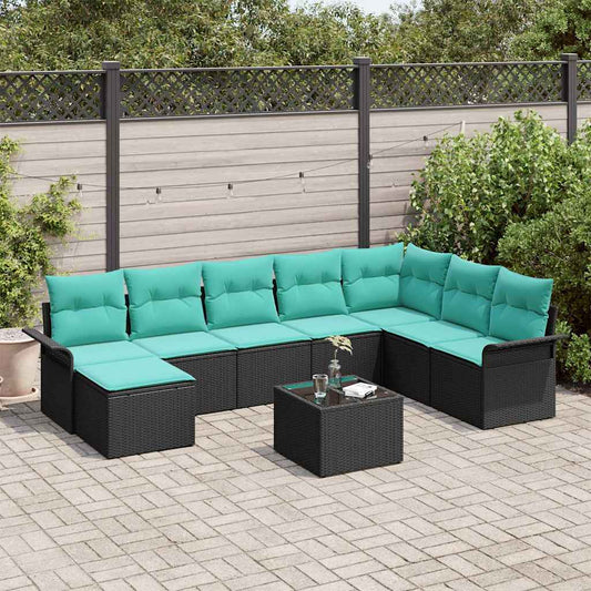 vidaXL Σετ Καναπέ Κήπου με μαξιλάρι 9 pcs Μαύρο συνθετικό ρατάν