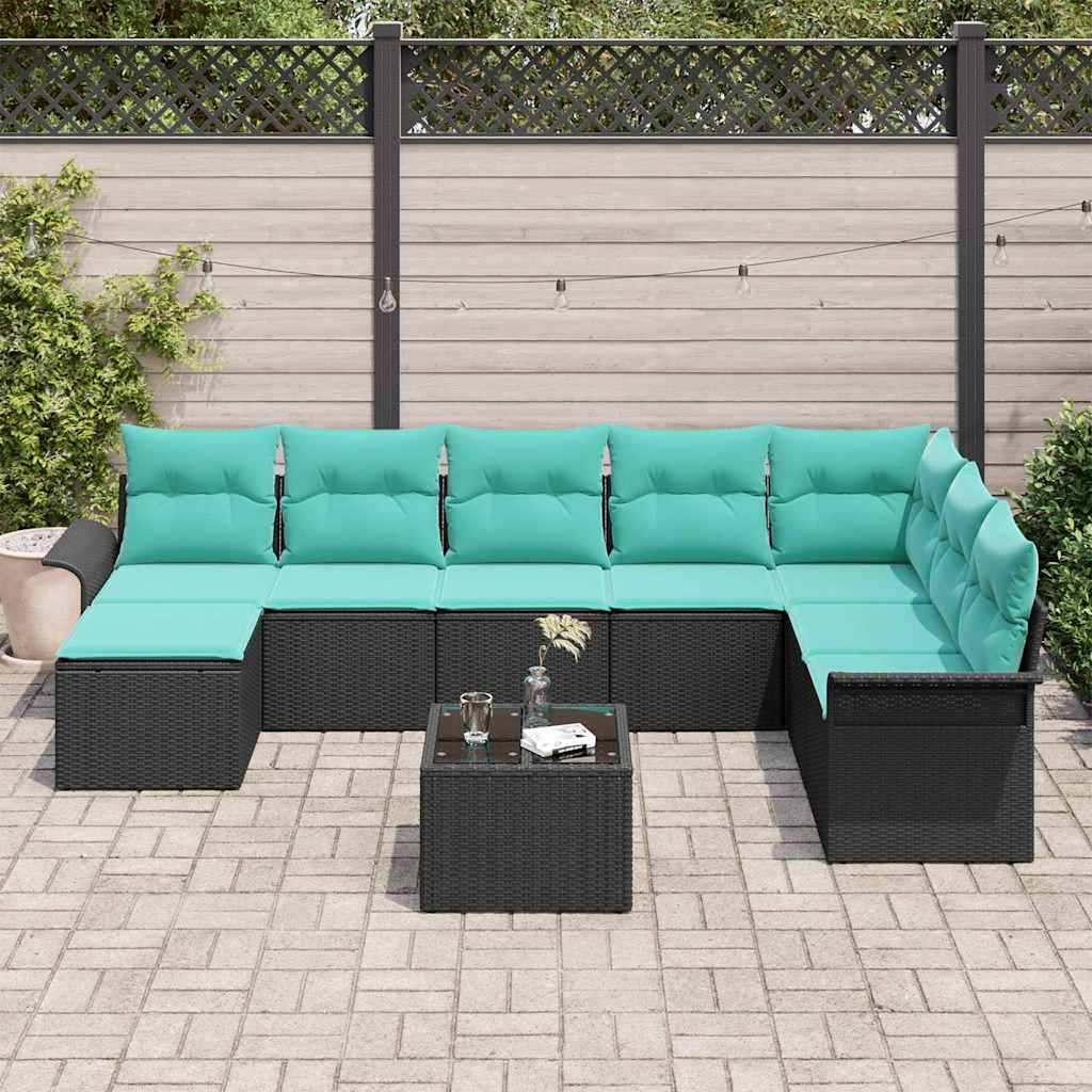 vidaXL Σετ Καναπέ Κήπου με μαξιλάρι 9 pcs Μαύρο συνθετικό ρατάν