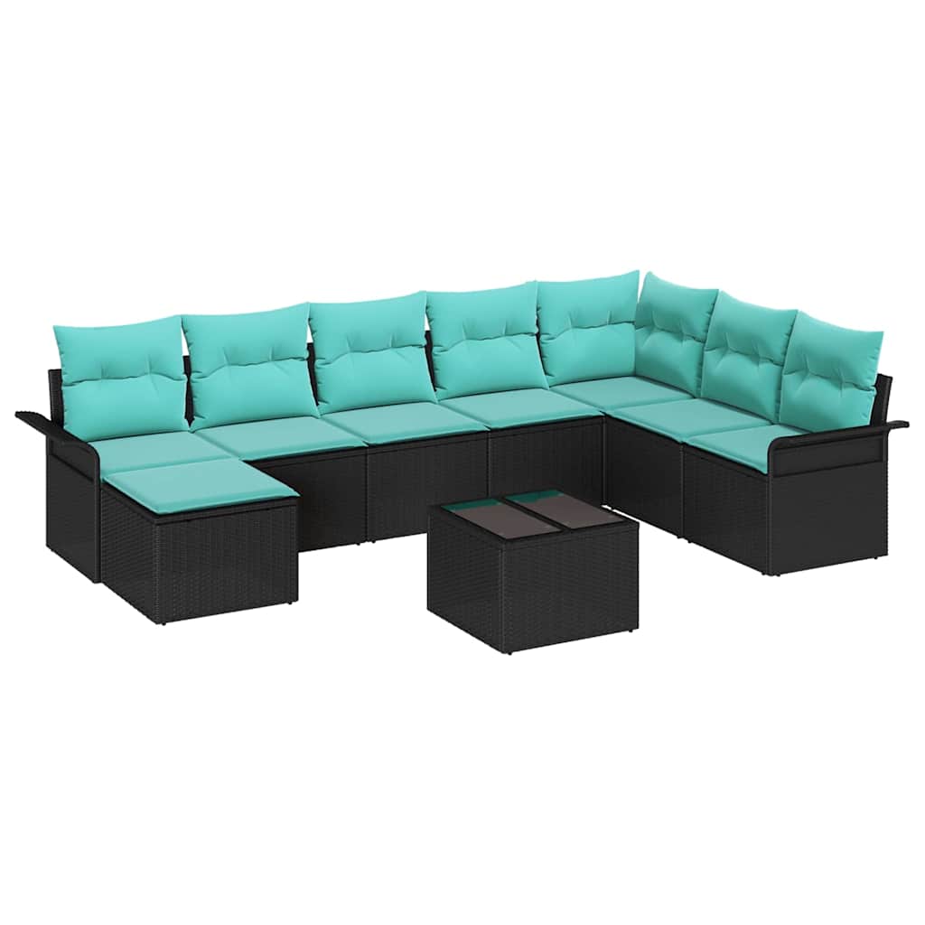 vidaXL Σετ Καναπέ Κήπου με μαξιλάρι 9 pcs Μαύρο συνθετικό ρατάν