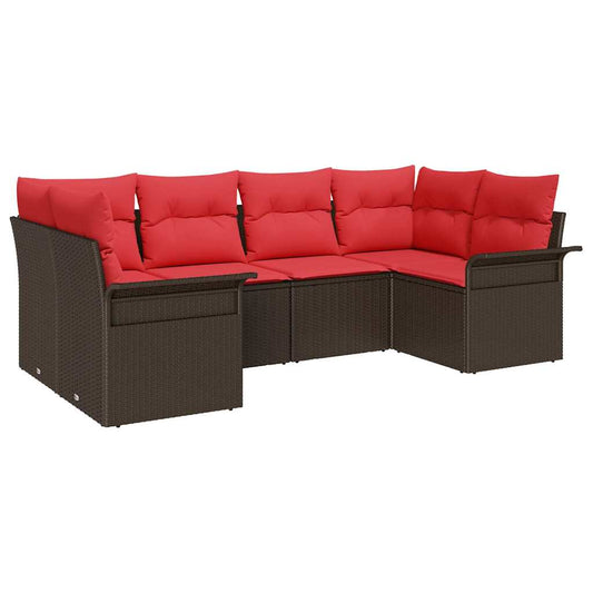 vidaXL Σετ Καναπέ Κήπου με μαξιλάρι 6 pcs Καφέ συνθετικό ρατάν