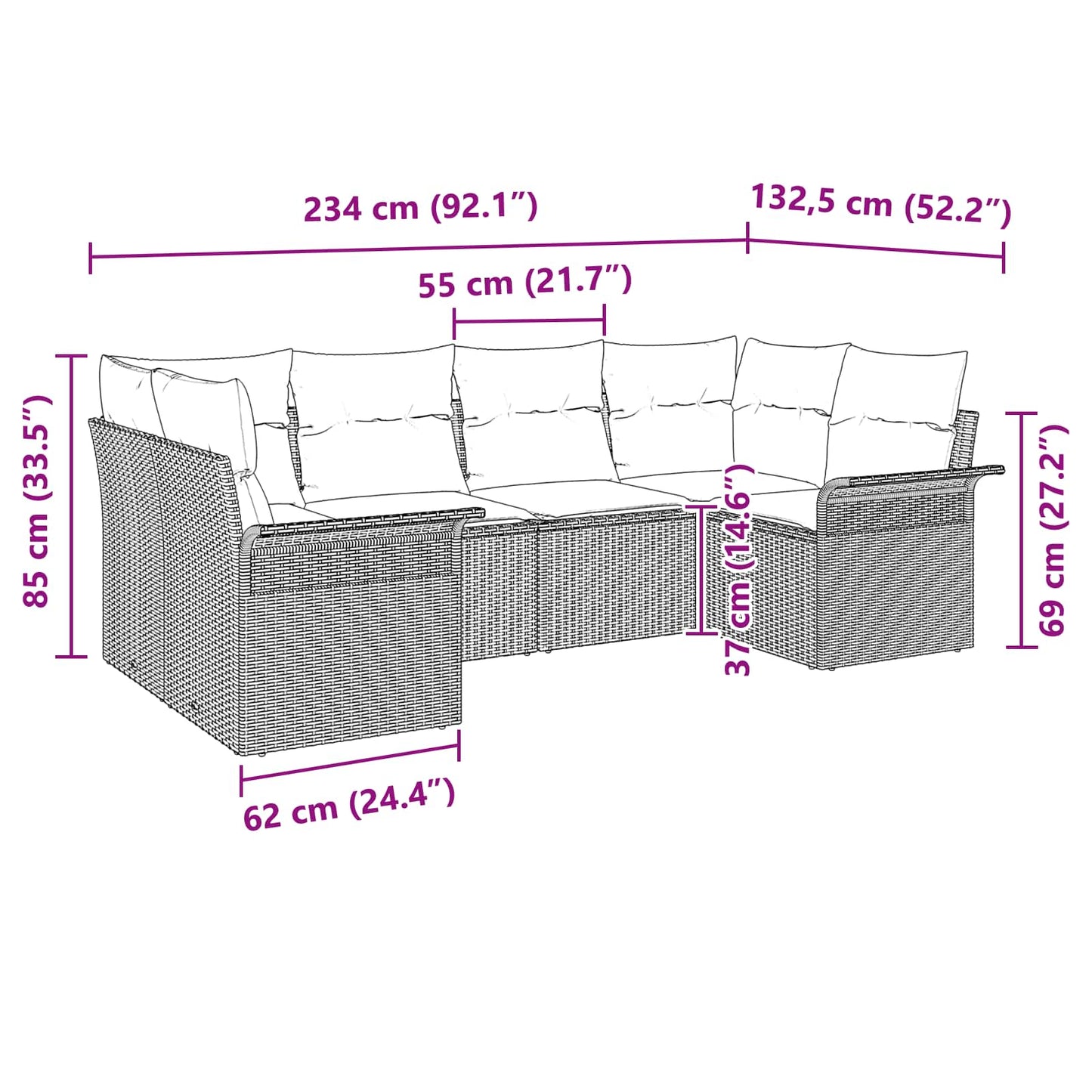 vidaXL Σετ Καναπέ Κήπου με μαξιλάρι 6 pcs Μαύρο Πολυ ράταν