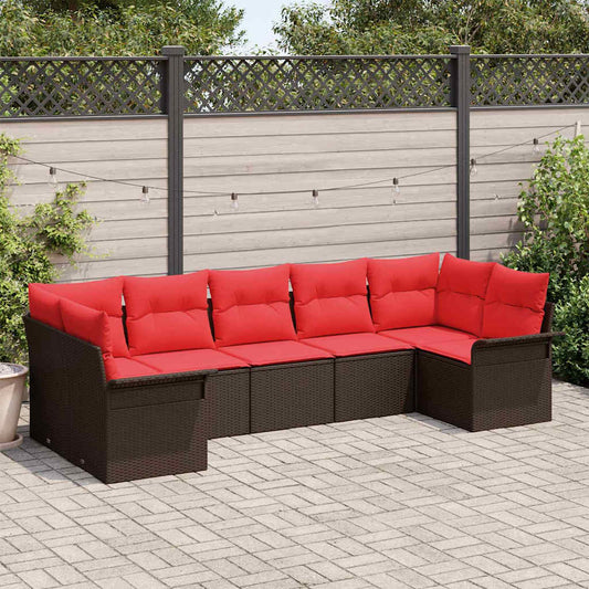 vidaXL Σετ Καναπέ Κήπου με μαξιλάρι 7 pcs Καφέ Πολυ ράταν