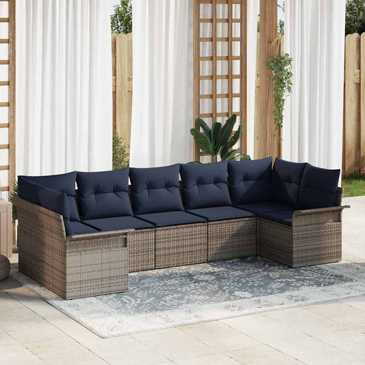 vidaXL Σετ Καναπέ Κήπου με μαξιλάρι 7 pcs Γκρι Πολυ ράταν