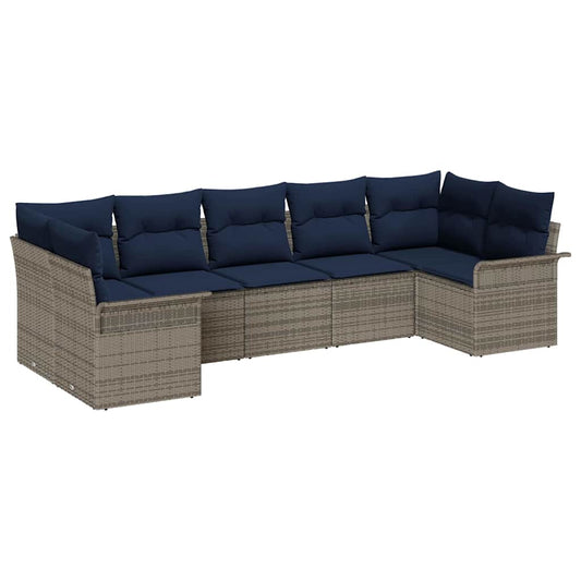 vidaXL Σετ Καναπέ Κήπου με μαξιλάρι 7 pcs Γκρι Πολυ ράταν