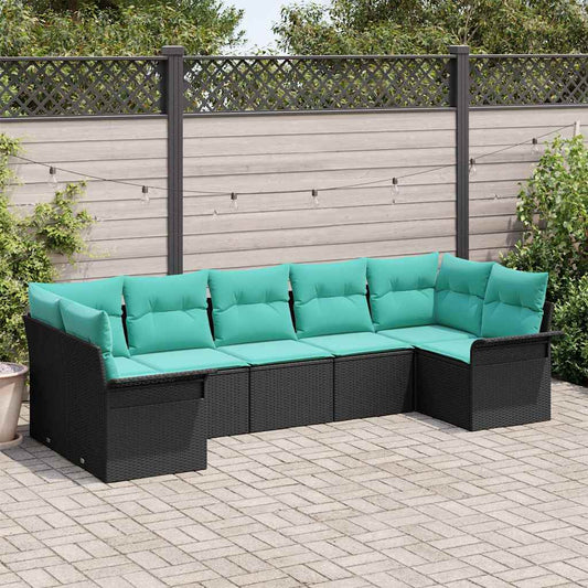 vidaXL Σετ Καναπέ Κήπου με μαξιλάρι 7 pcs Μαύρο Πολυ ράταν