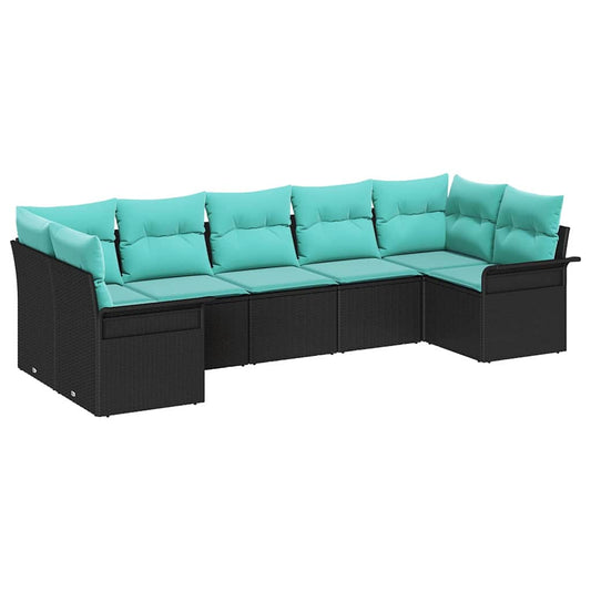 vidaXL Σετ Καναπέ Κήπου με μαξιλάρι 7 pcs Μαύρο Πολυ ράταν