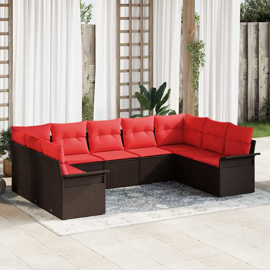 vidaXL Σετ Καναπέ Κήπου με μαξιλάρι 9 pcs Καφέ συνθετικό ρατάν