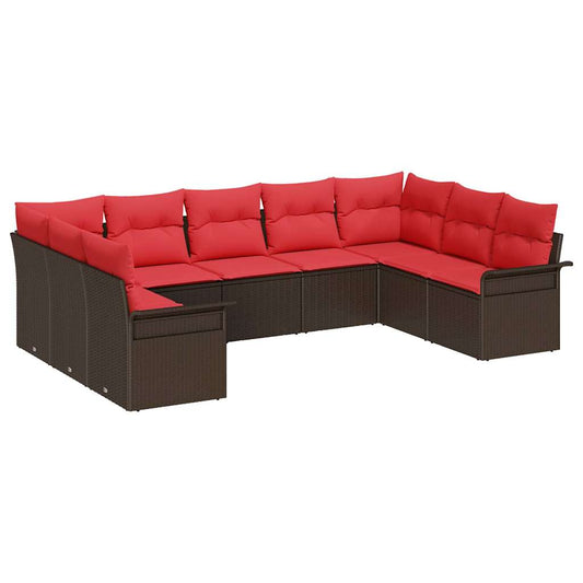 vidaXL Σετ Καναπέ Κήπου με μαξιλάρι 9 pcs Καφέ συνθετικό ρατάν