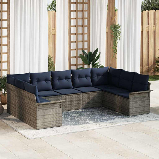 vidaXL Σετ Καναπέ Κήπου με μαξιλάρι 9 pcs Γκρι συνθετικό ρατάν
