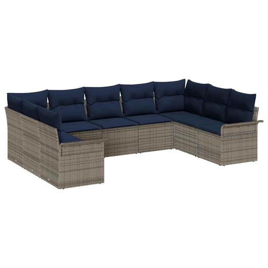 vidaXL Σετ Καναπέ Κήπου με μαξιλάρι 9 pcs Γκρι συνθετικό ρατάν